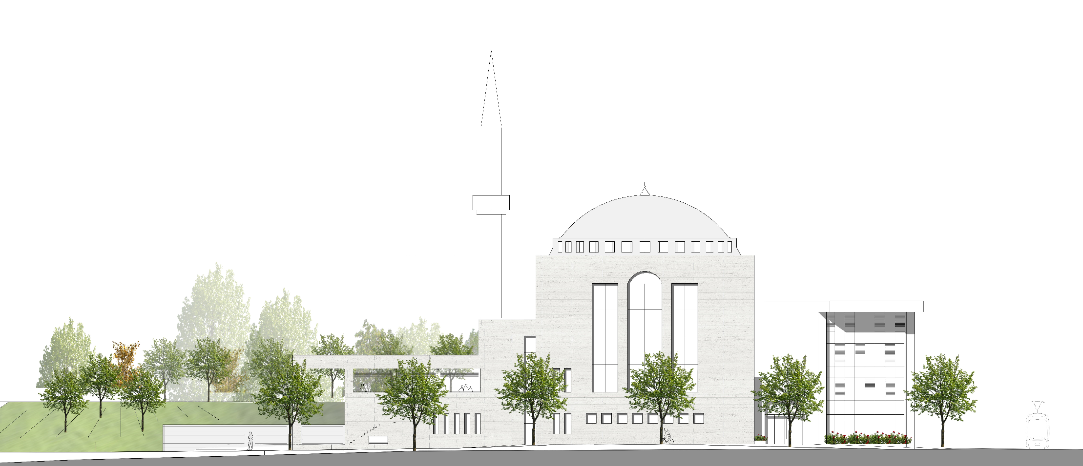Ansicht der Neuen Moschee aus Perspektive des Deutschen Rings